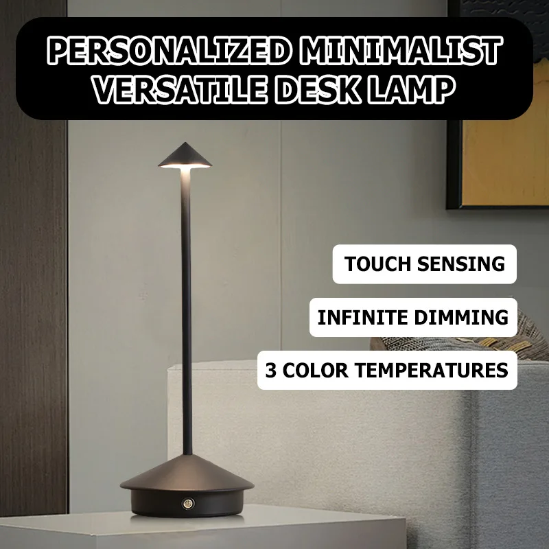 Rechargeable Cone Head Touch Sensor LED Table Lamp - 3 CCT Stepless Dimming for Restaurant Hotel Bedroom Bar Home Decor 6