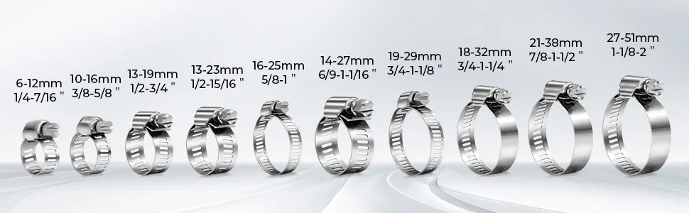Description Picture 4 of item12pcs Fuel Hose Clamps Adjustable 304 Stainless Steel Screw Band Hose Clamps Car Pipe Clamp Worm Gear Clip Hose Clamp 21-38mm