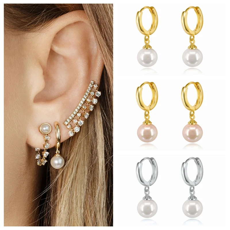 

Elegant 925 Sterling Silver Needle 7.8mm Tiny Pearl Pendant Hoop Earrings for Women Light Luxury Anniversary Gift Earrings 2023