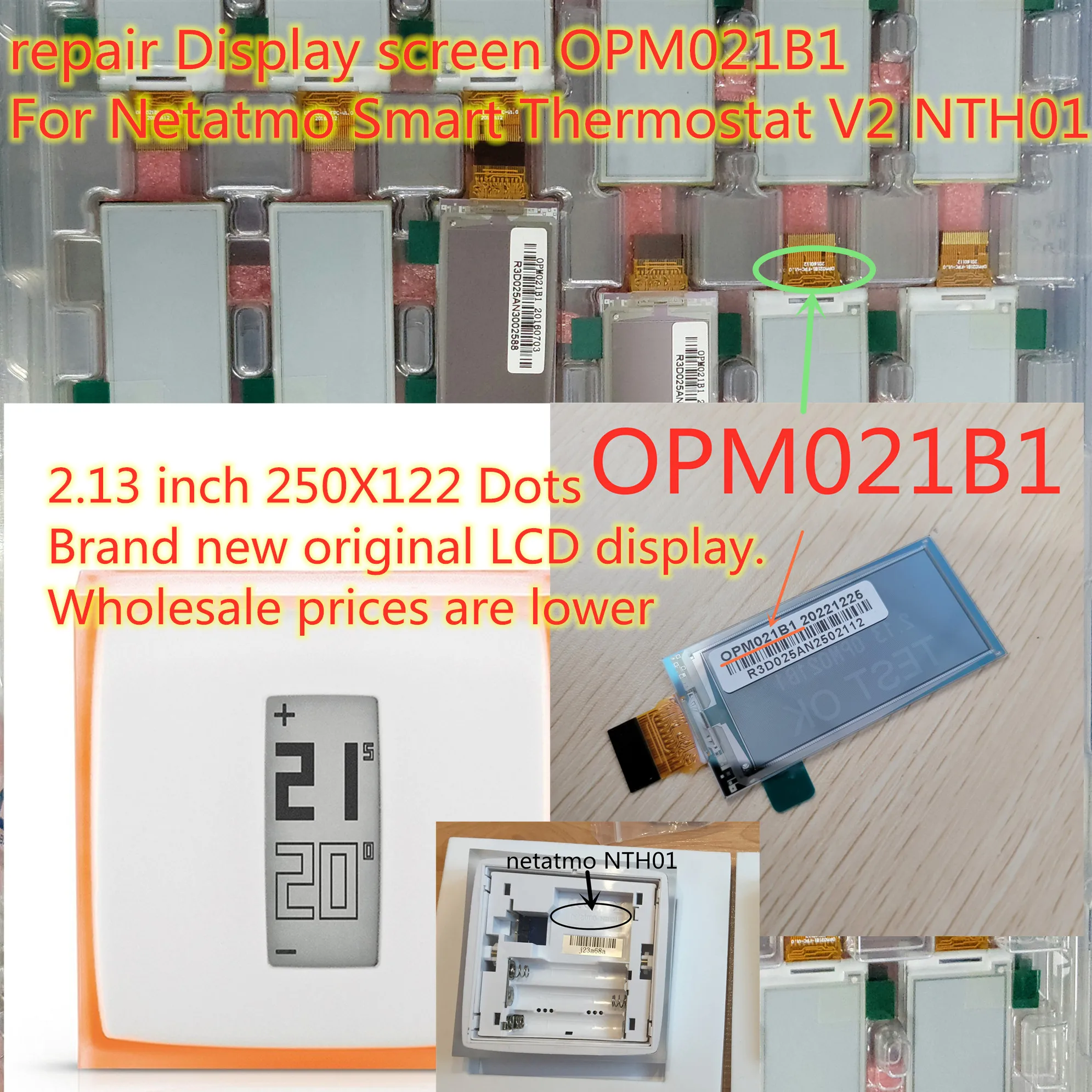 P/N Opm021b1 N3A-THM02 Nth01 2.13 Inch Lcd-Scherm Voor Netatmo Smart Thermostaat V2