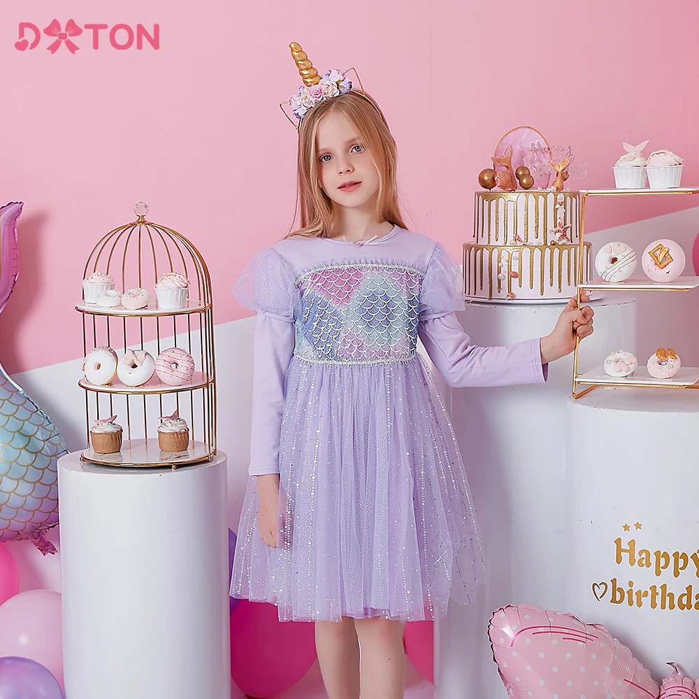 

DXTON/Детское платье принцессы платья для дня рождения элегантное платье с блестками и принтом русалки для малышей Детское Сетчатое платье из вуали для детей от 3 до 8 лет