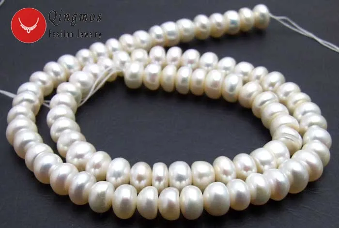 Qingmos 7-8mm Flat Round Natural Freshwater Black Pearl Loose Beads for Jewelry Making DIY Necklace Bracelet Loose Strands 14