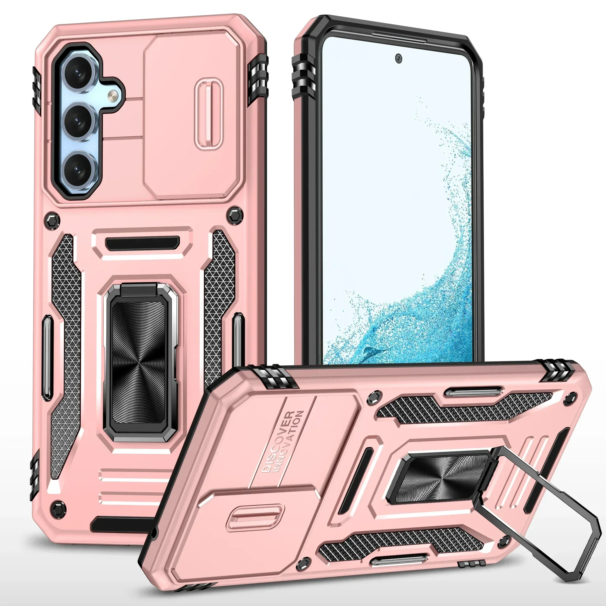 Premium Slide Camera Stand Armor Case with Kickstand and Antifall Protection