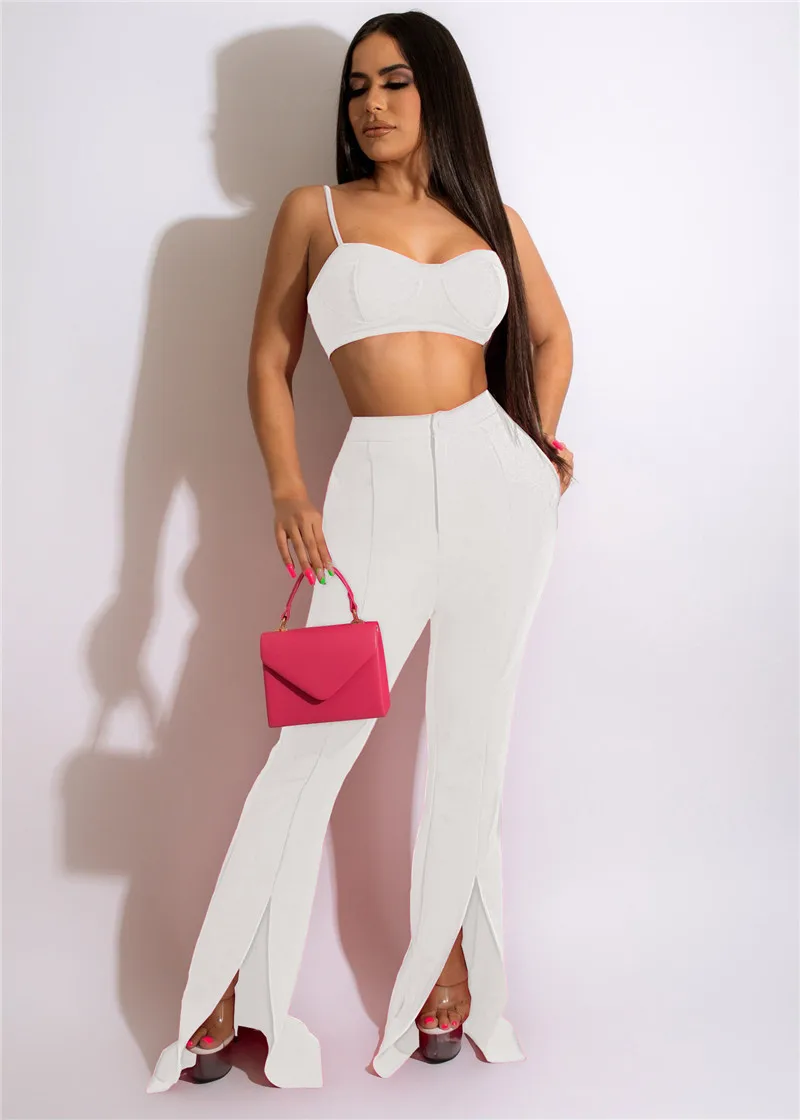 Casual Streetwear Two Piece Sets Womens Outfits Spaghetti Straps Strapless Top+Split Pencil Pants Party Matching Sets 2022 Fall