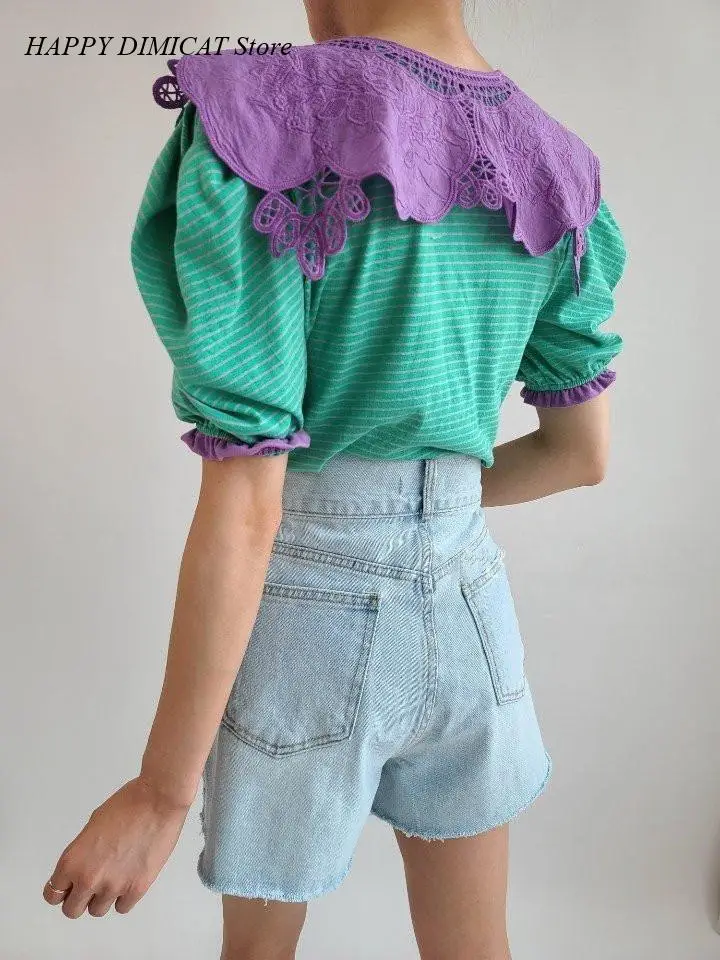 Female Jeans Shorts Streetwear Fashion Chic Ripped Edges Denim Shorts Women Double Button Light Blue Denim Shorts Summer