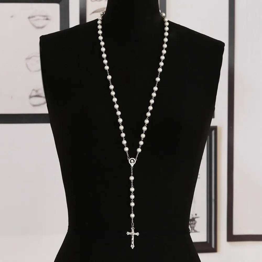 Zinc Alloy Crucifix Necklace with Crystal Beads