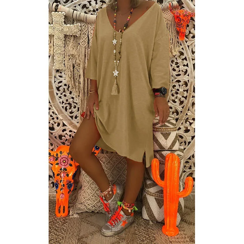 

2024 Summer Hot Selling Women's Long Sleeved Loose Solid Color Dress