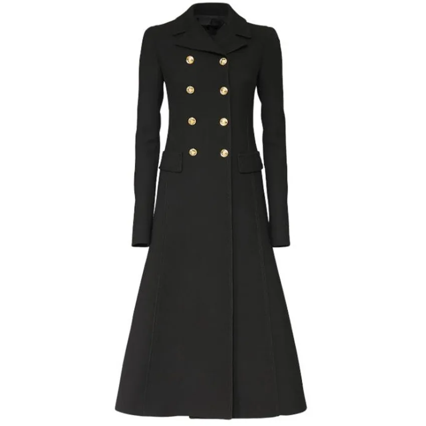 

England Style Vinatge Winter OL Woolen Overcoat Women Split Fashion Double Breasted Wool Blends Outwear