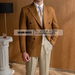 2023 Men's Blazer Tuxedos Leisure Suede Double Breasted Retro Suit Customs Self-cultivation Jackets for Wedding๏ผOnly Coat๏ผ