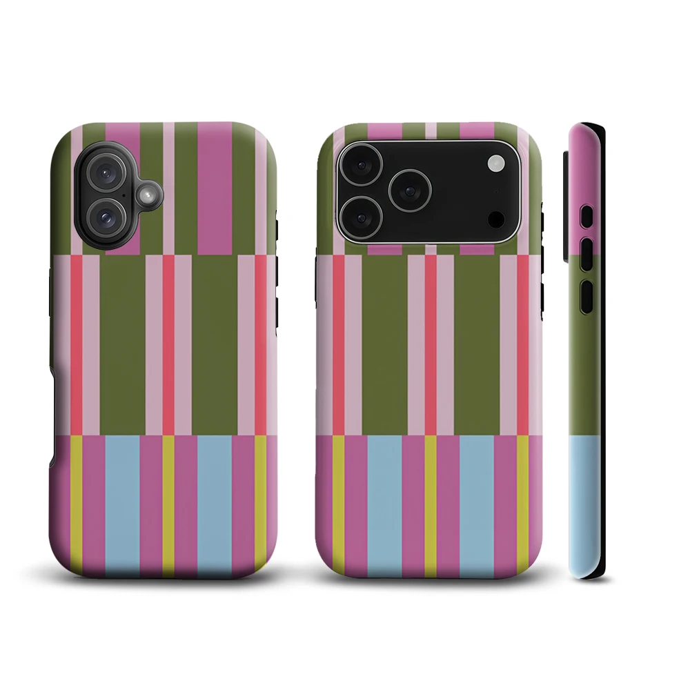 Luxury Double-Layer Phone Case with Colorful Geometric Stripes
