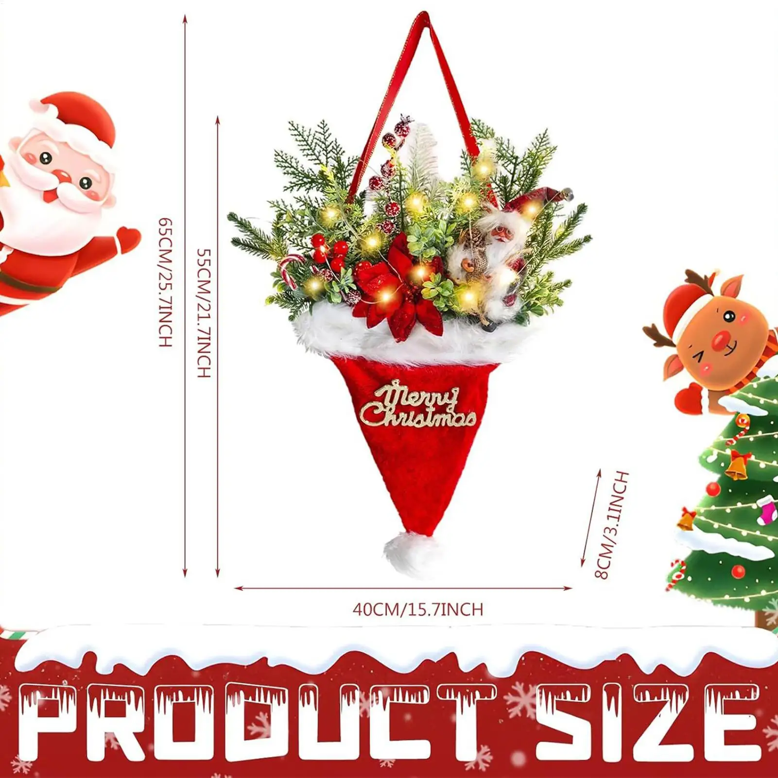 Wreath Decorations 27X15Inch Glowing Wreath Garland Christmas Decorations For Kitchen Outdoor Winter Indoor Wall Holiday Home