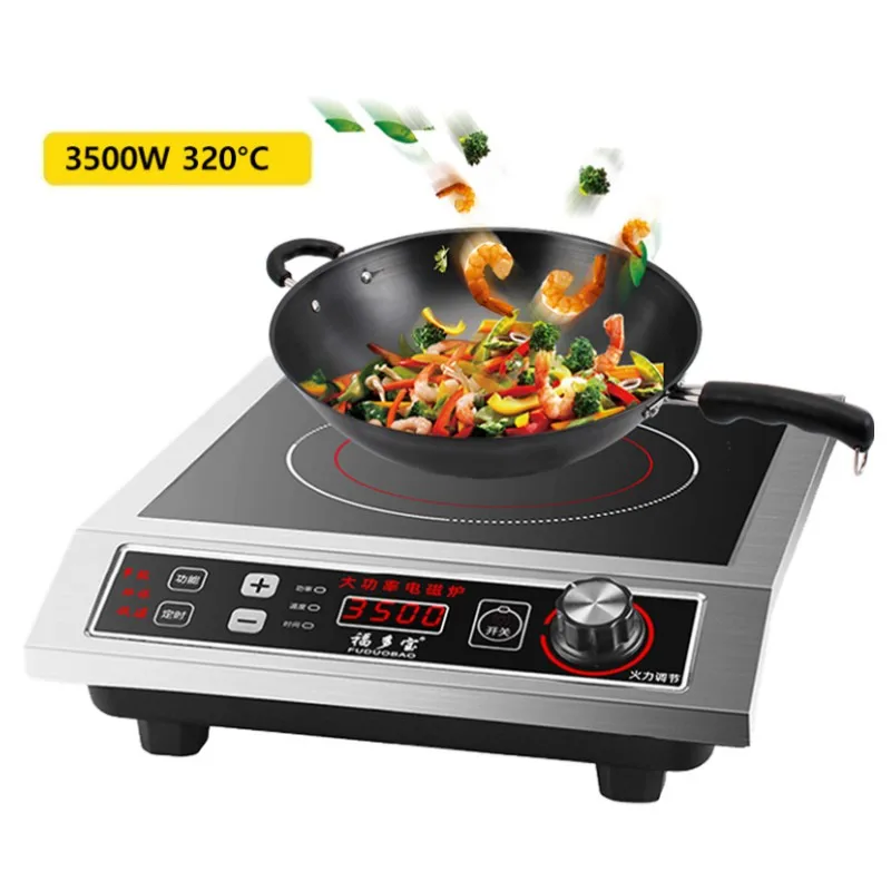 3500W commercial induction cooker stainless steel waterproof black crystal panel 8-gear adjustment energy-saving induction stove induction cooker
