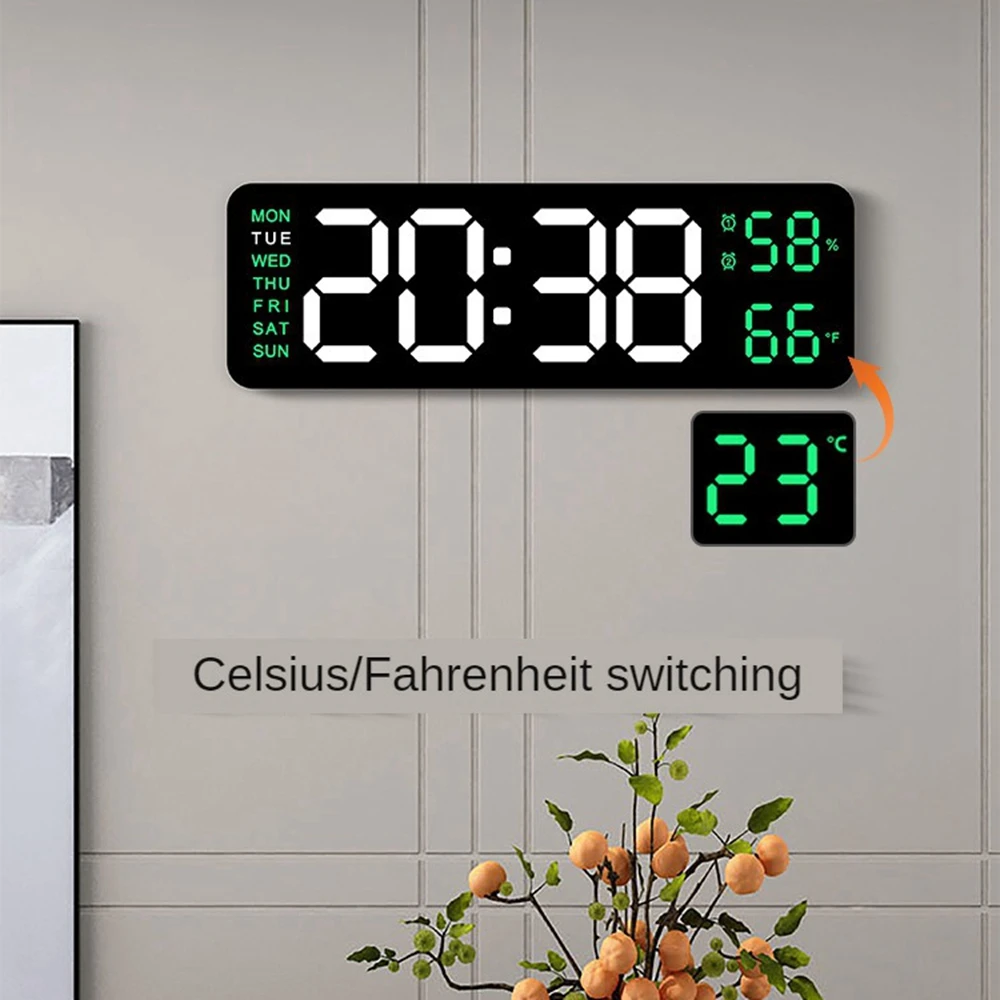 Large Digital Wall Clock Temperature Humidity Week Display LED Electronic Table Clock 12/24H Alarm Clocks Memory/Snooze Function digital wall clock