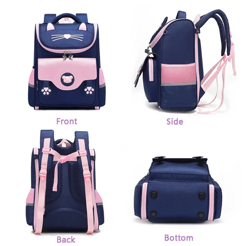 SUN EIGHT 3D Cat Girl School Bags Orthopedic Back New Children Satchels Waterproof Backpack For Women 5