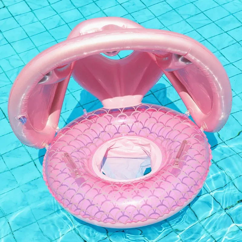 Baby Swimming Circle with Mermaid Tail Outdoor Sunshade with Canopy Inflatable Float Ring Summer Pool Water Toys Equipment swimming ring swimming pool float