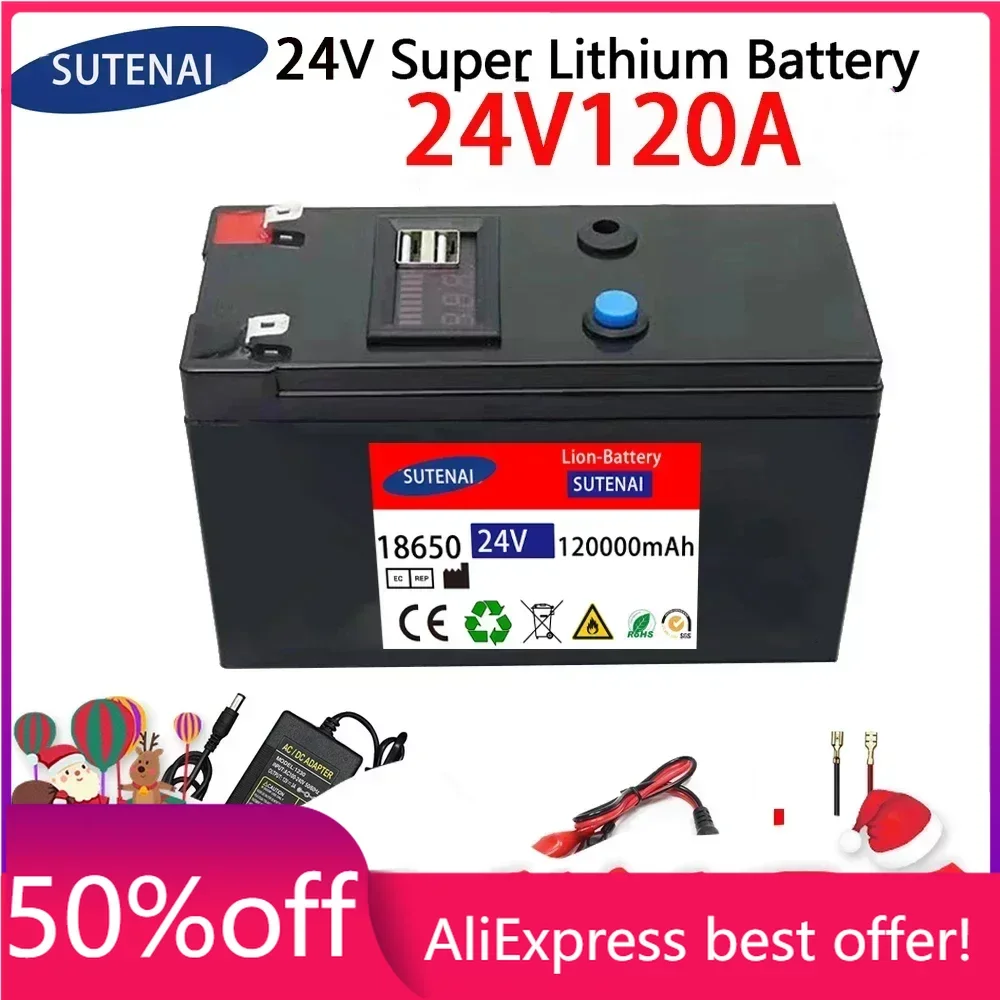 

24V Battery 120Ah 18650 lithium battery pack Rechargeable battery for solar energy electric vehicle battery+25.2v2A charger