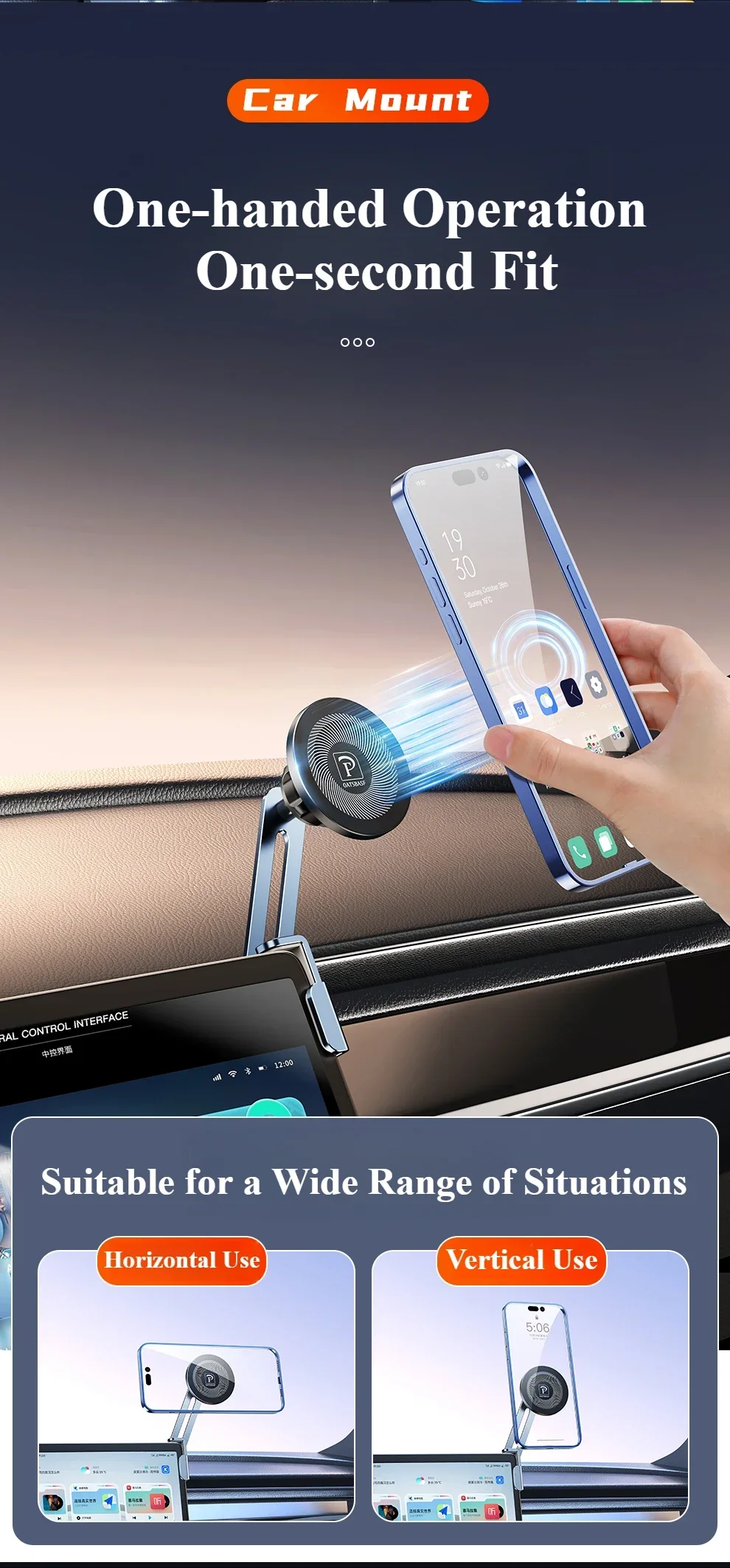 Eary Alloy Car Phone Stand for Tesla Model 3 Y Dual-position Car Screen Phone Holder for Magsafe Car Metal Bracket Tablet Stand