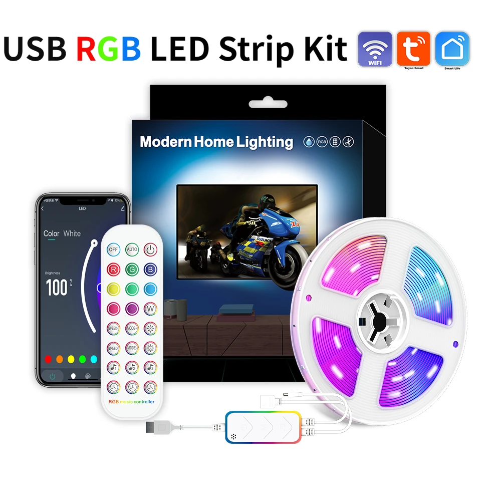 

2/3/4/5M USB TUYA App LED Strip Light Kit Smart Wifi RGB Dreamcolor DC5V SMD5050 Addressable Lamp Support Alexa Google For Home