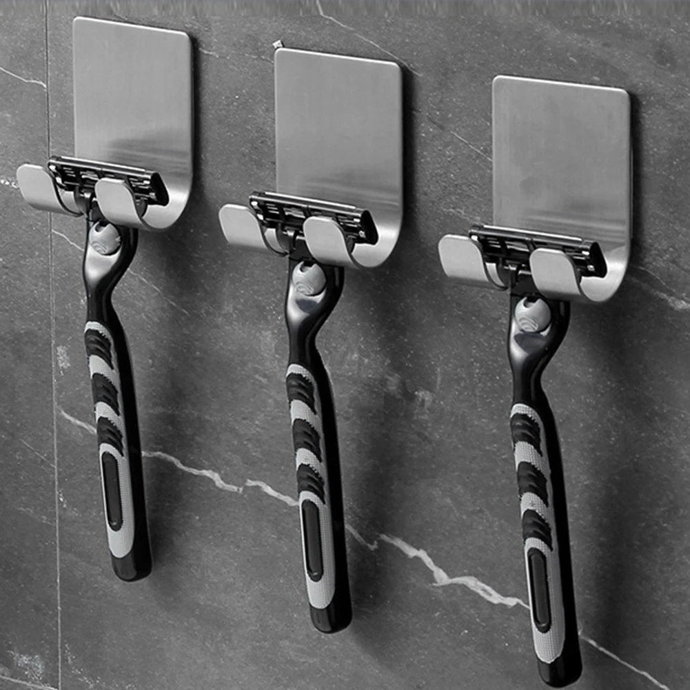 Stainless Steel Bathroom Wall Shaver Shelf Men Shaving Razor Holder Storage Hook Bathroom Nail-free Seamless Rack