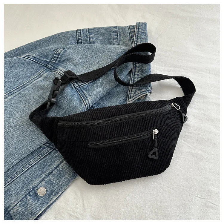 Lightweight Corduroy Fanny Pack Crossbody Bag Fashionable Retro Style Casual Chest Waist Bag Fresh Style Korean Version Handbags 12