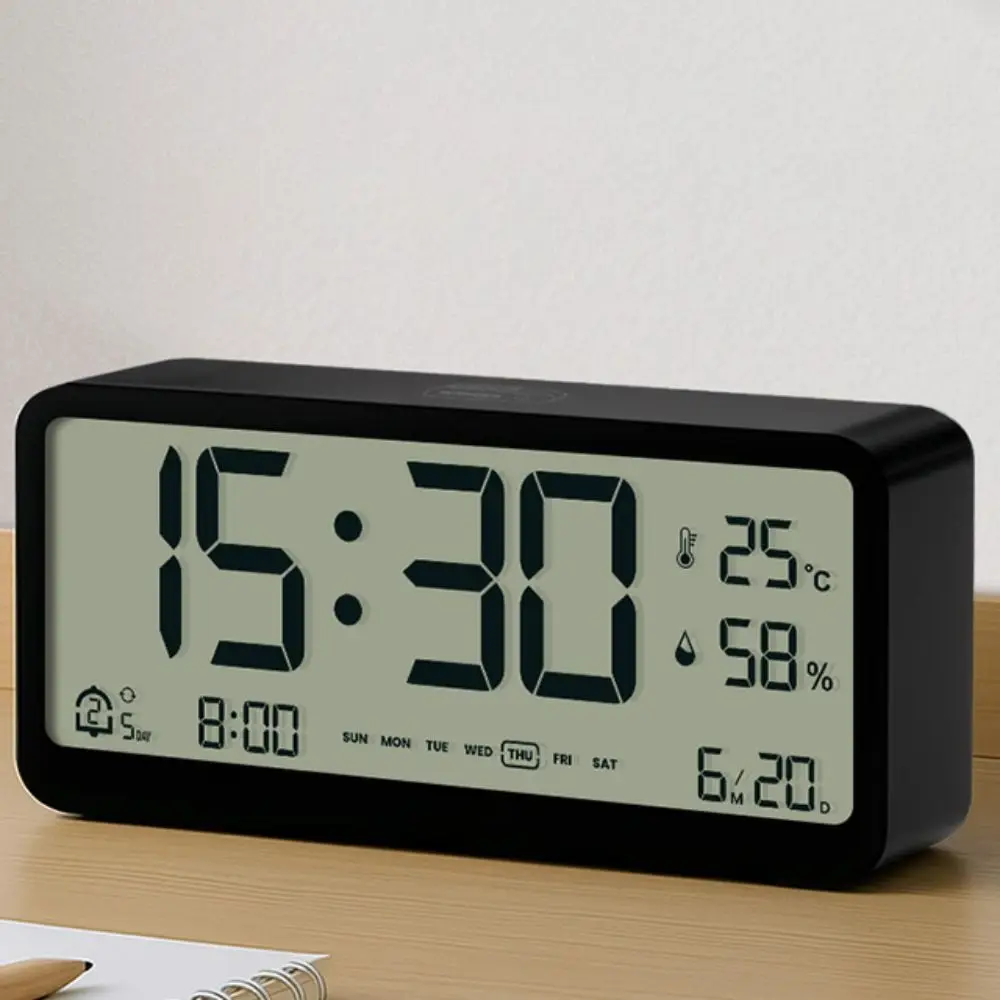 Intelligent Electronic Digital Alarm Clock Brightness Adjustable LED Large Screen Date Display Table Clock Non-slip Bottom