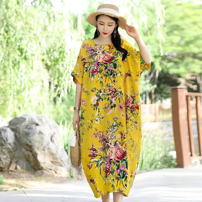 

Summer Womens Round Neck Printed Dress Nightgowns
