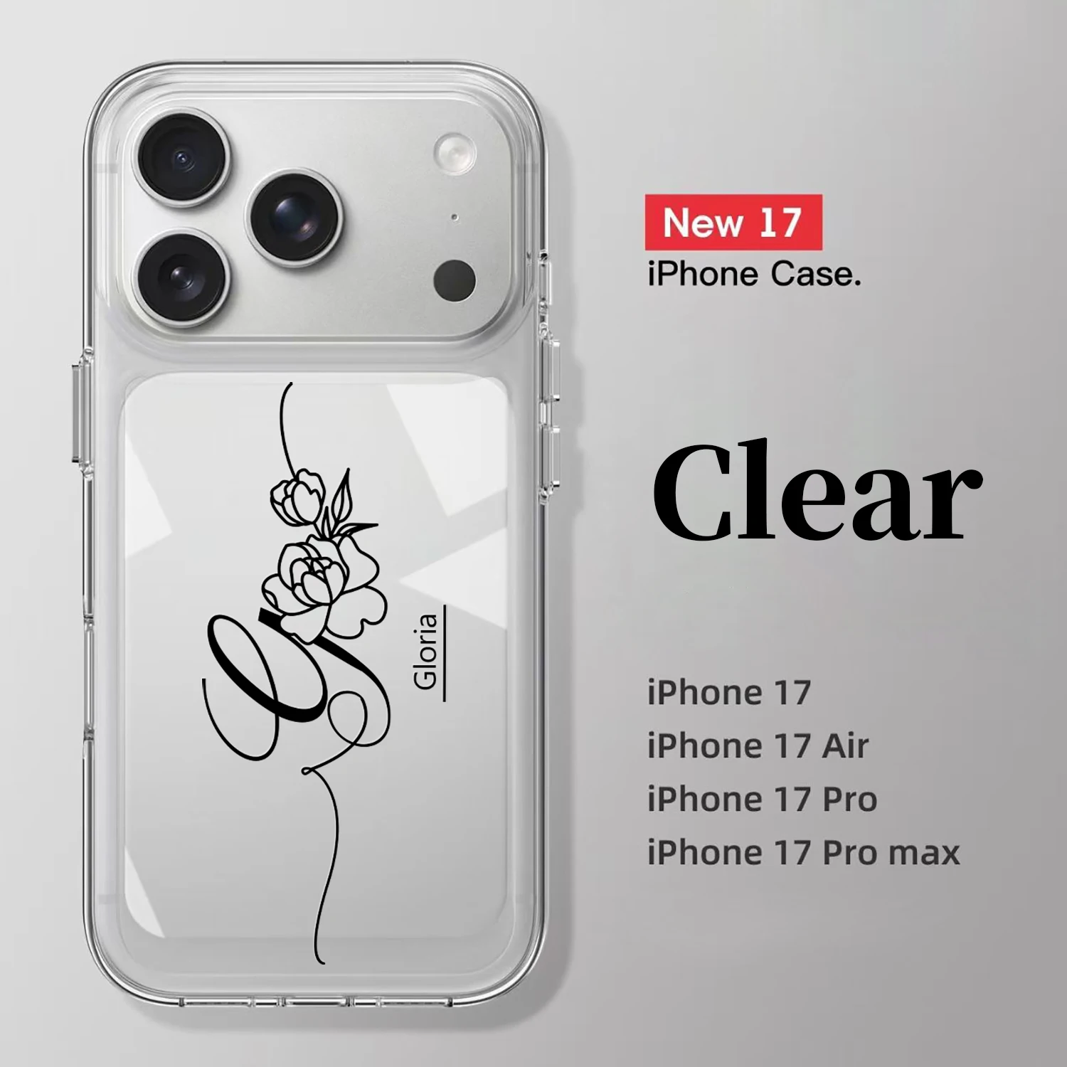 Customized Rose Pattern Phone Case - Personalized Clear Soft Shockproof TPU Cover