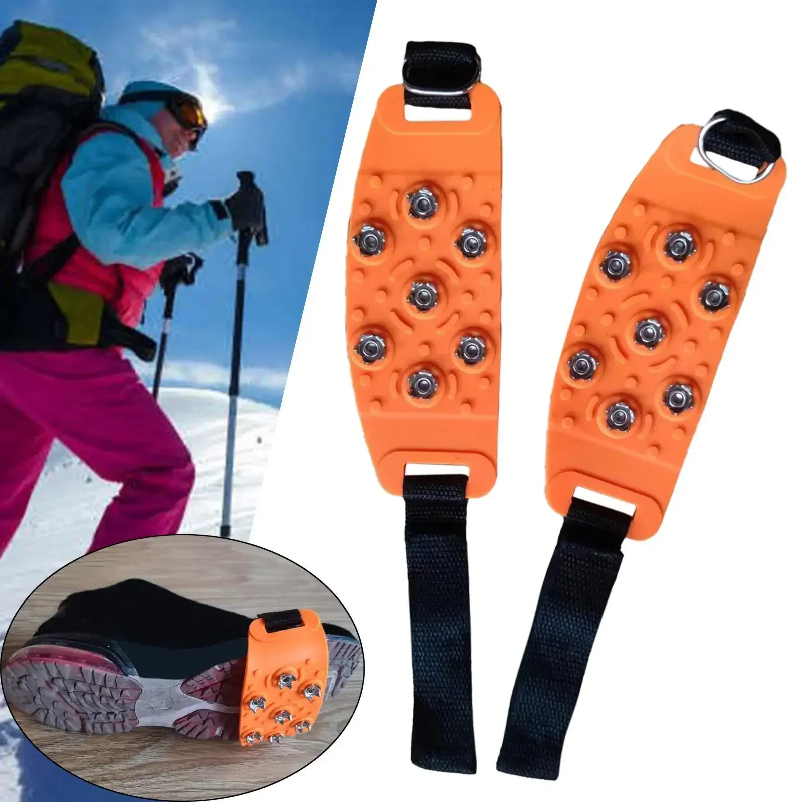 Adjustable 7 Teeth Ice Gripper Spike for Shoes Winter Outdoor Anti-Slip Hiking Mountain Climbing Ice Snow Crampons Shoe Covers ice gripper spike climbing crampons