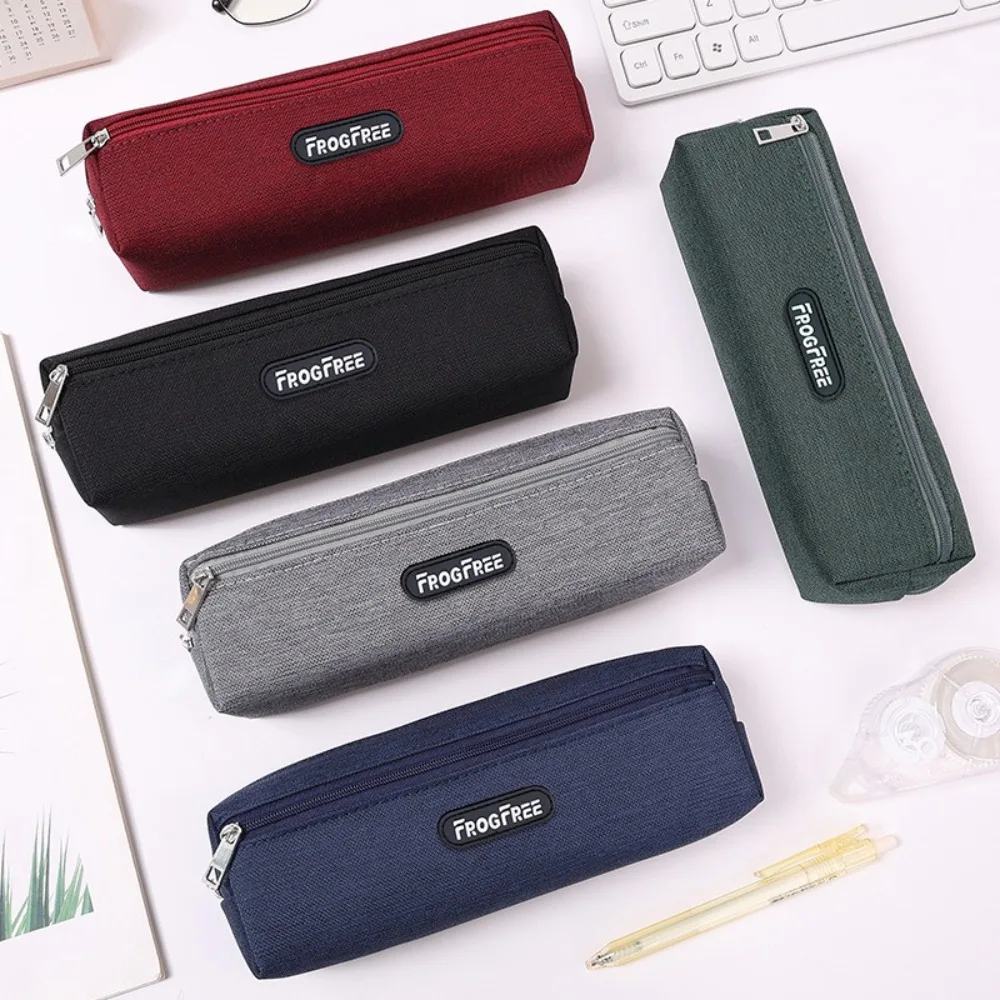 Modern Canvas Pencil Case Solid Color with Zipper Stationery Pouch School Supplies Rectangular Pencil Bags Birthday Gifts