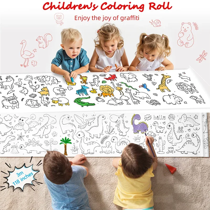 Kit da Disegno per Bambini, Rotolo di Carta da Disegno Lungo 3 Metri per Graffiti, Pittura Fai-da-Te per Studenti, Pratica di Disegno e Colorazione - immagine 6