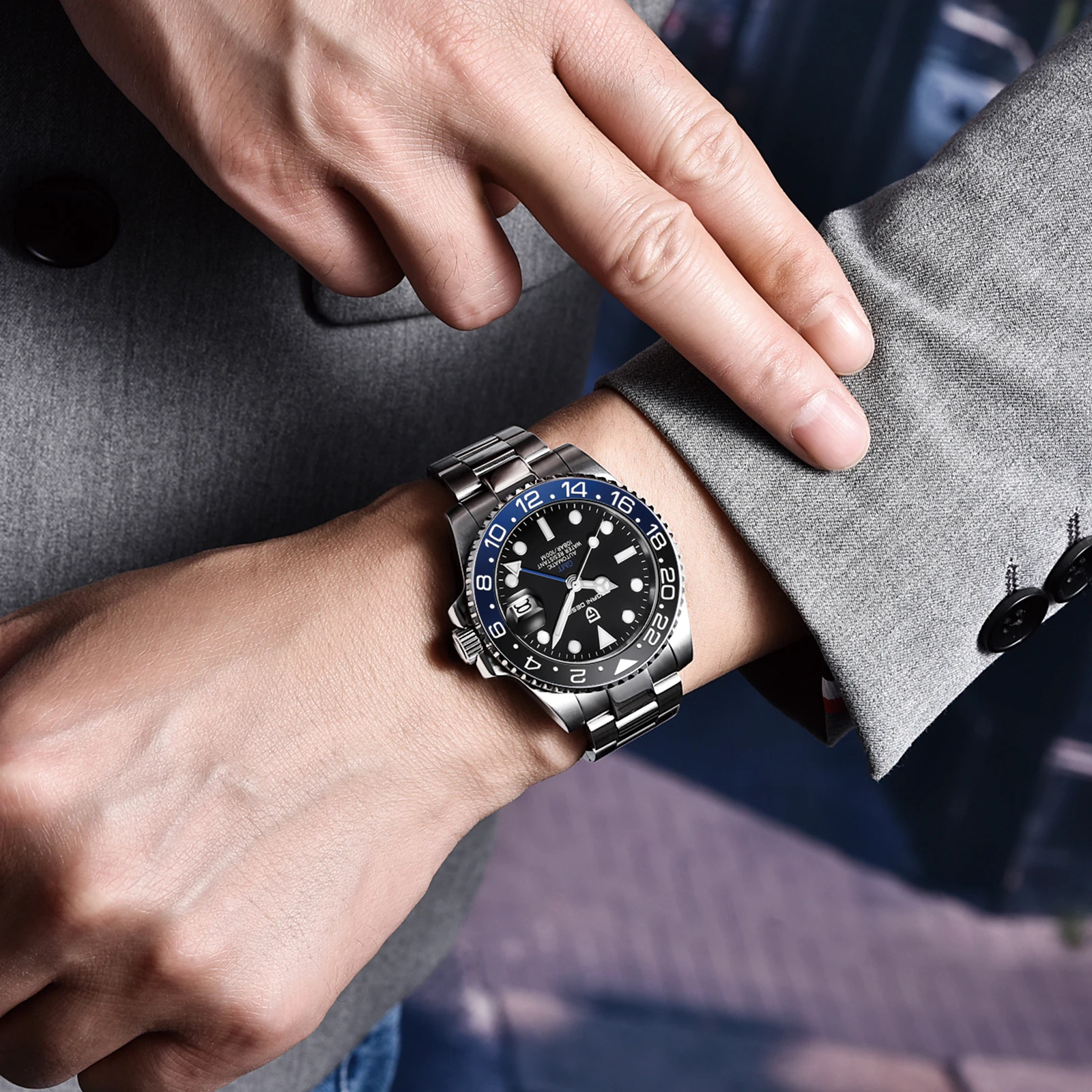Mechanical Watch PAGANI DESIGN 40MM GMT Luxury Men Automatic Watch Stainless Steel Waterproof