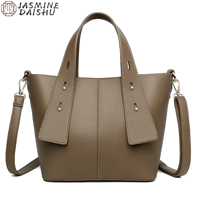 

Large Capacity Women's Simple Tote Bag 2022 New High Quality Soft Leather Lychee Grain Shoulder Bags Solid Color Casual Handbags