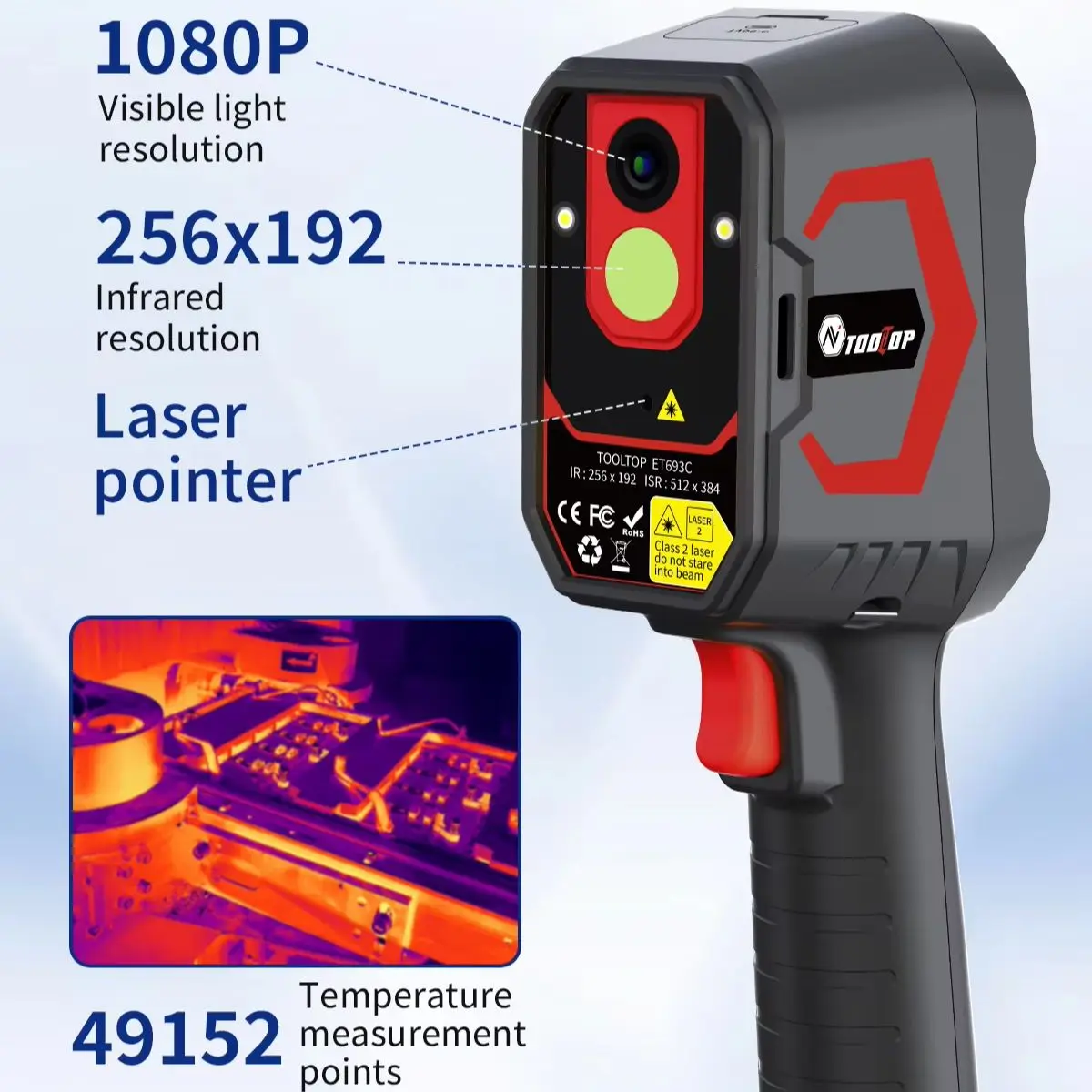 TOOLTOP ET693C Termocamera Industriale 256x192 per Foto e Video, Imager Termico 1080P con Luce Visibile per Ispezione Elettrica - immagine 2