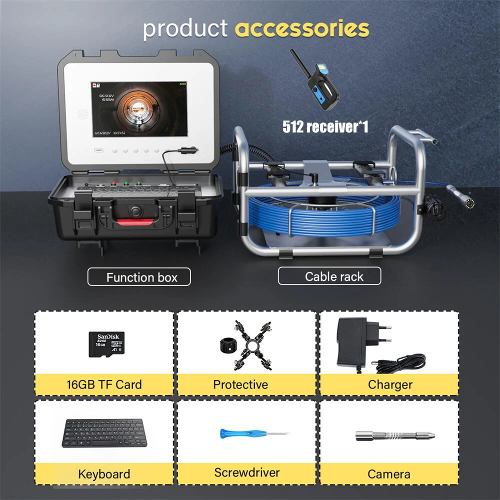 GAMWATER Sewer Pipe Inspection Camera with 512HZ Locator Self-Leveling  Video+Meter Counter 10 IPS 1080P Screen 5/7MM Endoscope