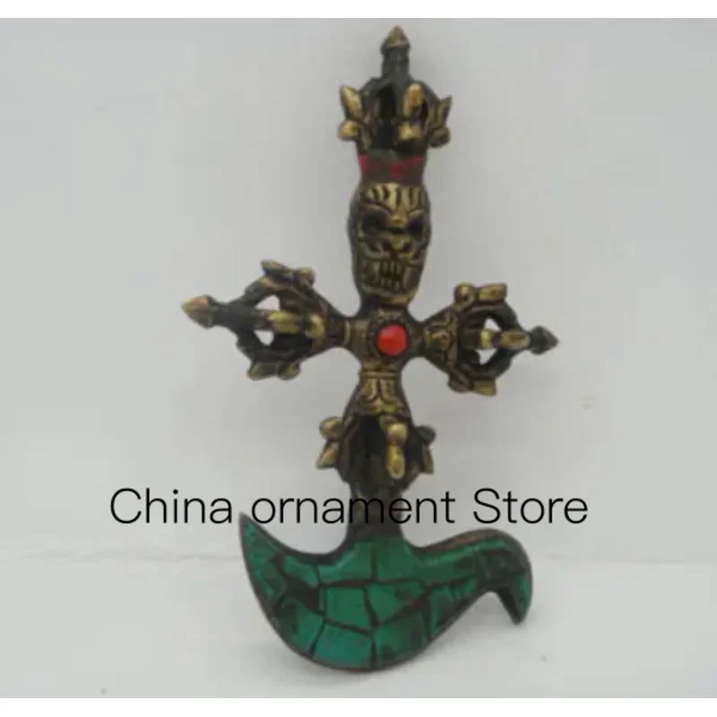 

Изысканный античный Мяо-серебристый Тибетский буддизм из белой меди в Непале ручная инкрустированная бирюзой экзорцизм, усилитель