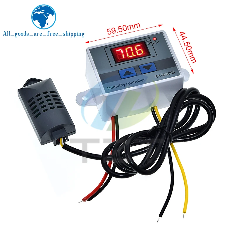 TZT W3005 DC 12V 24V 220V 10A 디지털 습도 컨트롤러 습도계 제어 스위치 0 99% RH 습도 조절기 (습도 센서 포함)
