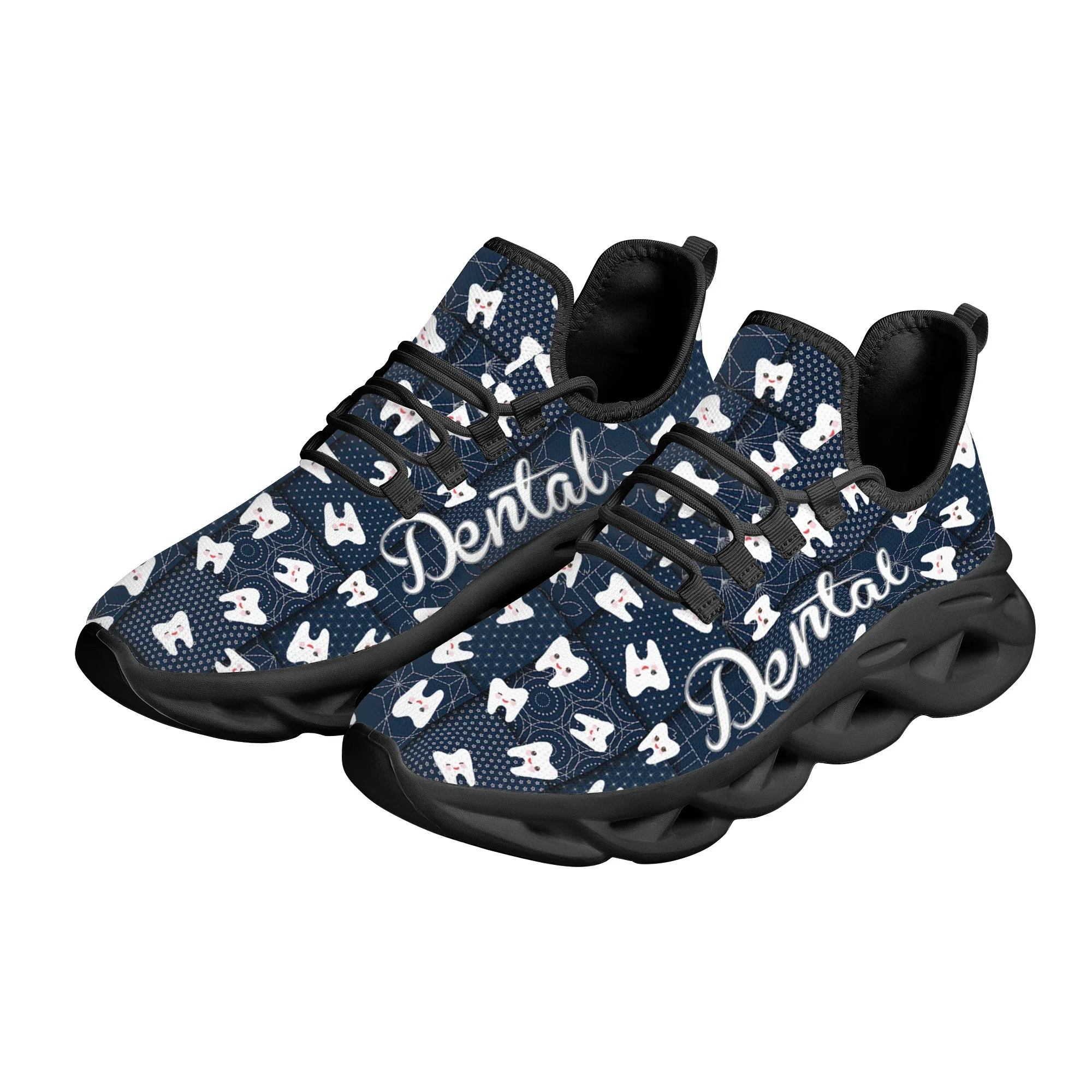Women Platform Sneakers Cute Manga Teeth Print Casual Flat Shoes Dental Design Non-slip Lace Up Jogging Shoes Chaussure Femme