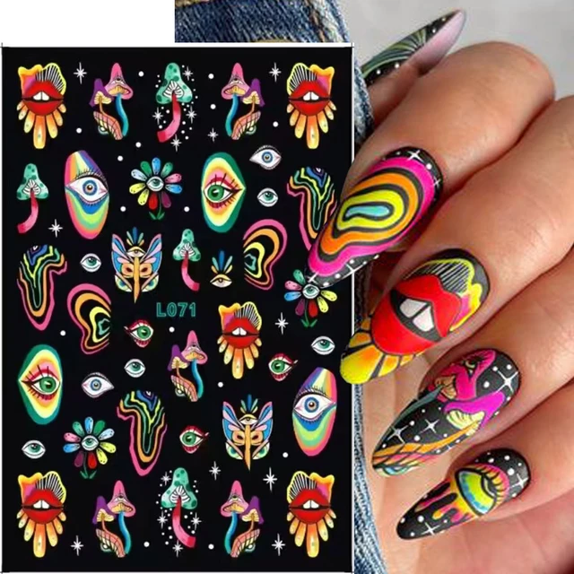 Black Star Nail Stickers Abstract Geometric Nail Art Decal 3D Self-Adhesive  Nail Decoration Supplies 2022 Black Line Star Moon Funky Design Spring