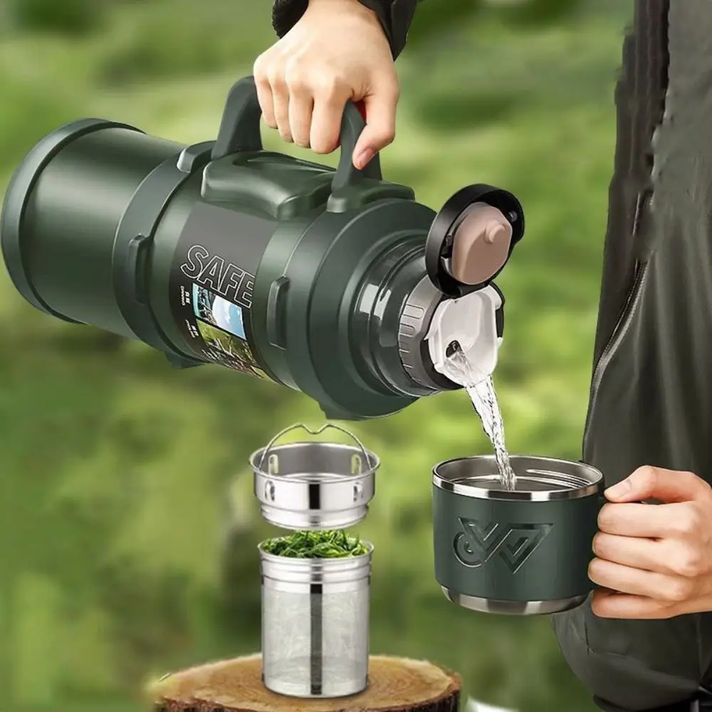 316 Stainless Steel Travel Thermal Water Bottle Large Capacity with Tea Filter Camping Vaccum Flask Foldable Handle Leak Proof