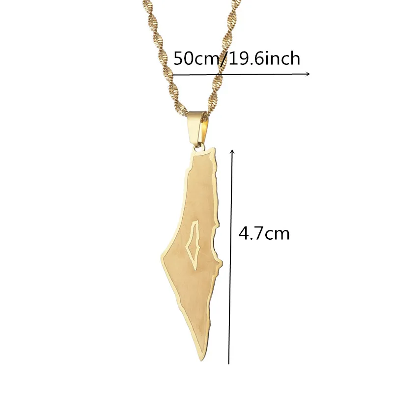 Stainless Steel Israel Palestine Map Pendant Necklace Country Geography Chain for Women Jewelry Gift 3