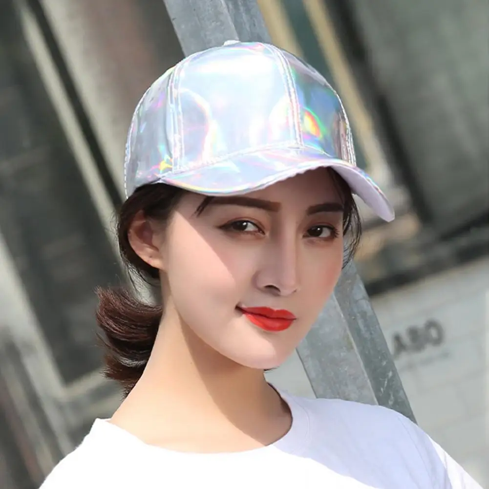 Adjustable Baseball Cap Leather Fashion Trend Reflective Gradient Colorful Hip Hop Hat Casual Hat for Outdoor Beach UV protectiv
