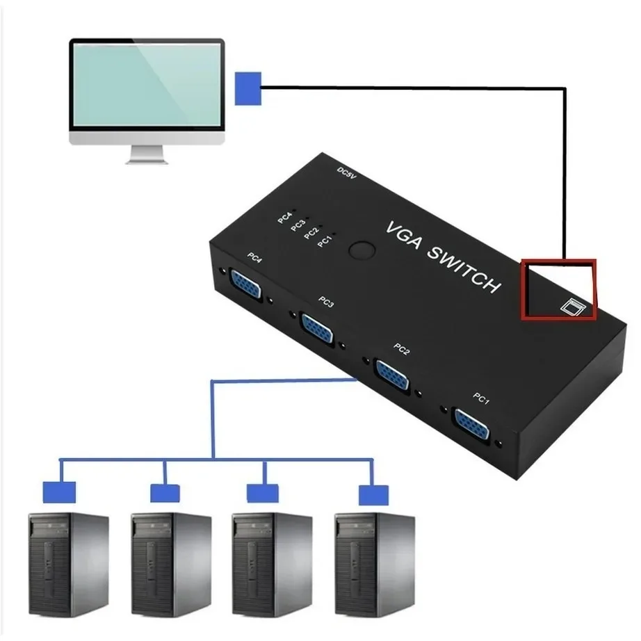 VGA Switch 4 In 1 Out VGA Video Switcher Converter Box HD Signal Amplifier Booster Splitter Adapter For PC Monitor Projector