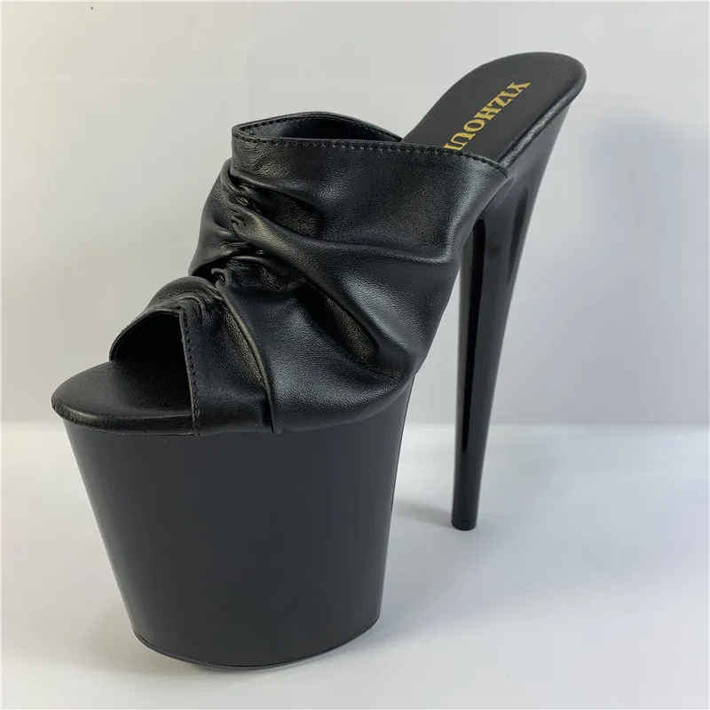 

Summer 23cm women's fashion high heels, thick soled black pleated slippers, 9 "sexy stage performance dance shoes