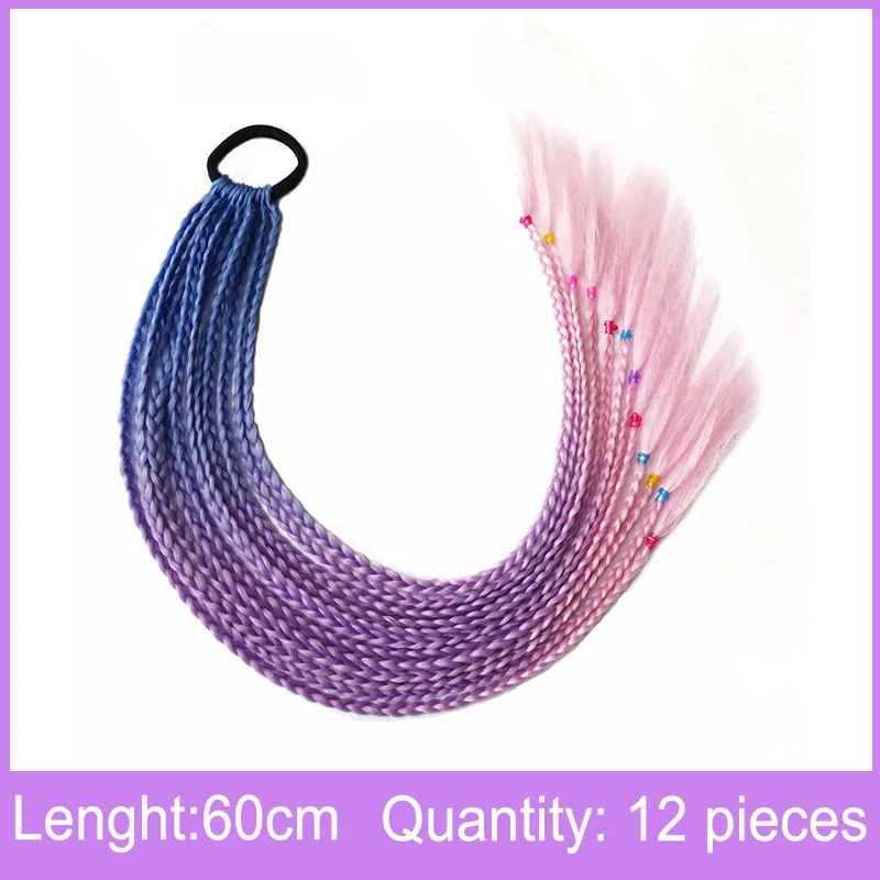 New Braids Wigs Long Hair For Women Color Pigtails Hip Hop Twist Gradient Color Ethnic Style Three-strand Dirty Braids Ponytail elastic headbands for women