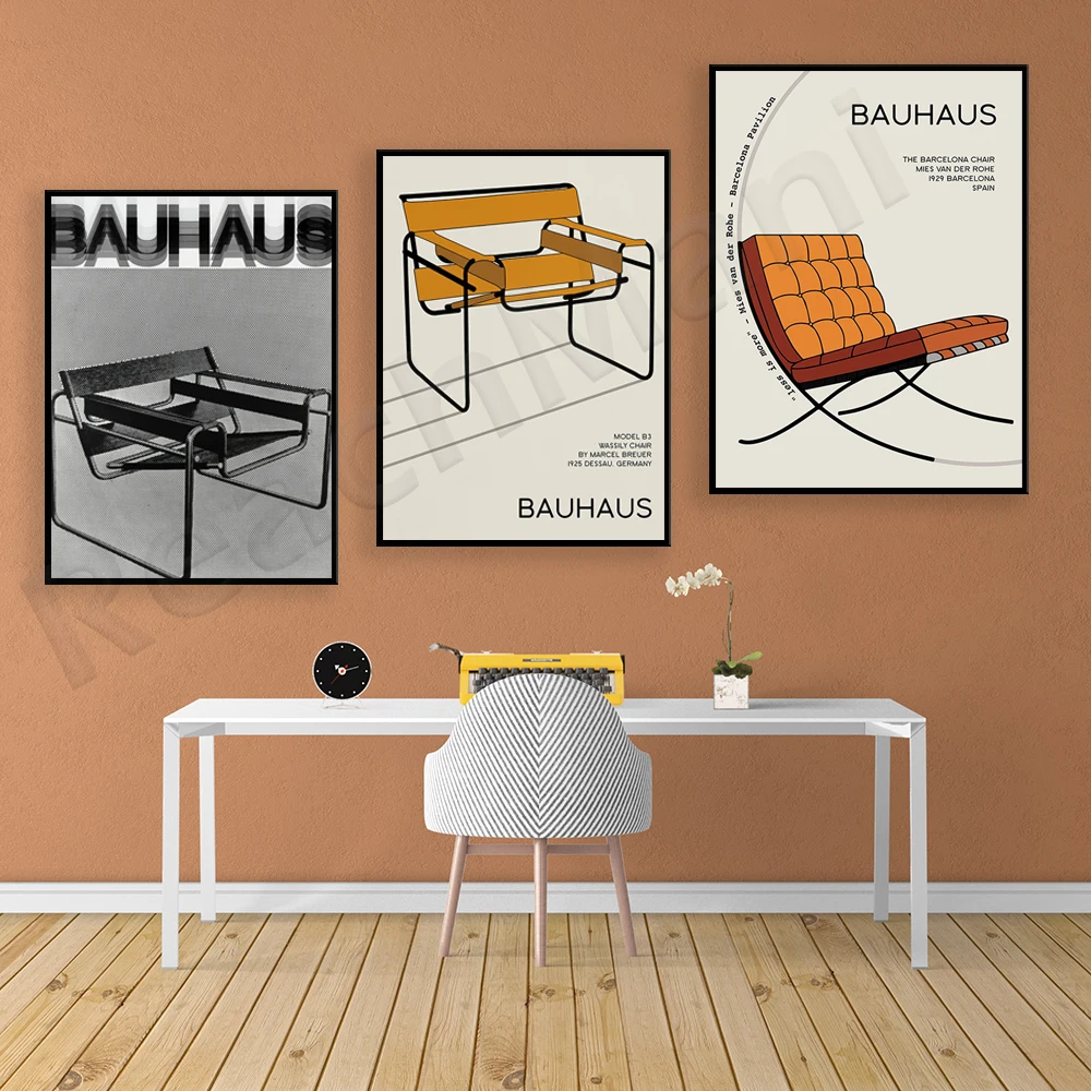 Bauhaus Prints, Wassily Chairs, Barcelona Chairs Exhibition Poster, Minimalista Astratto Scandinavo Office Decor