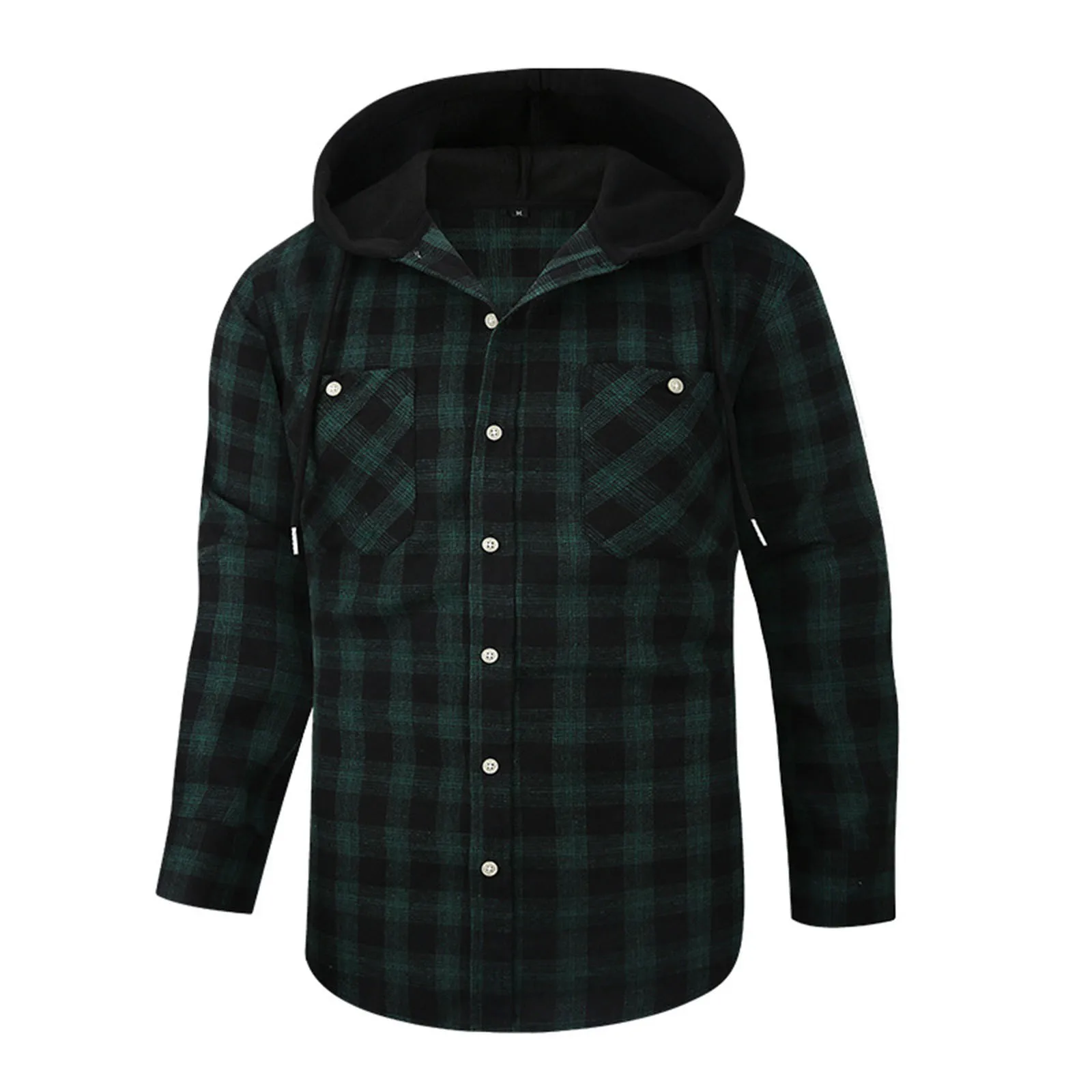 

Spring Men's Fashion Casual Hooded Woolen Flannel Plaid Shirt Coat Loose slim fit
