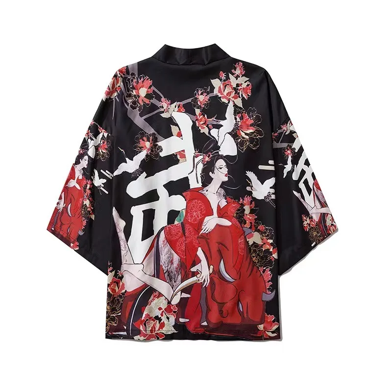 Japanese Traditional Dragon Pattern Kimono Cardigan Retro Samurai Tops Harajuku Haori Oversized Cardigan Yukata Men Clothing