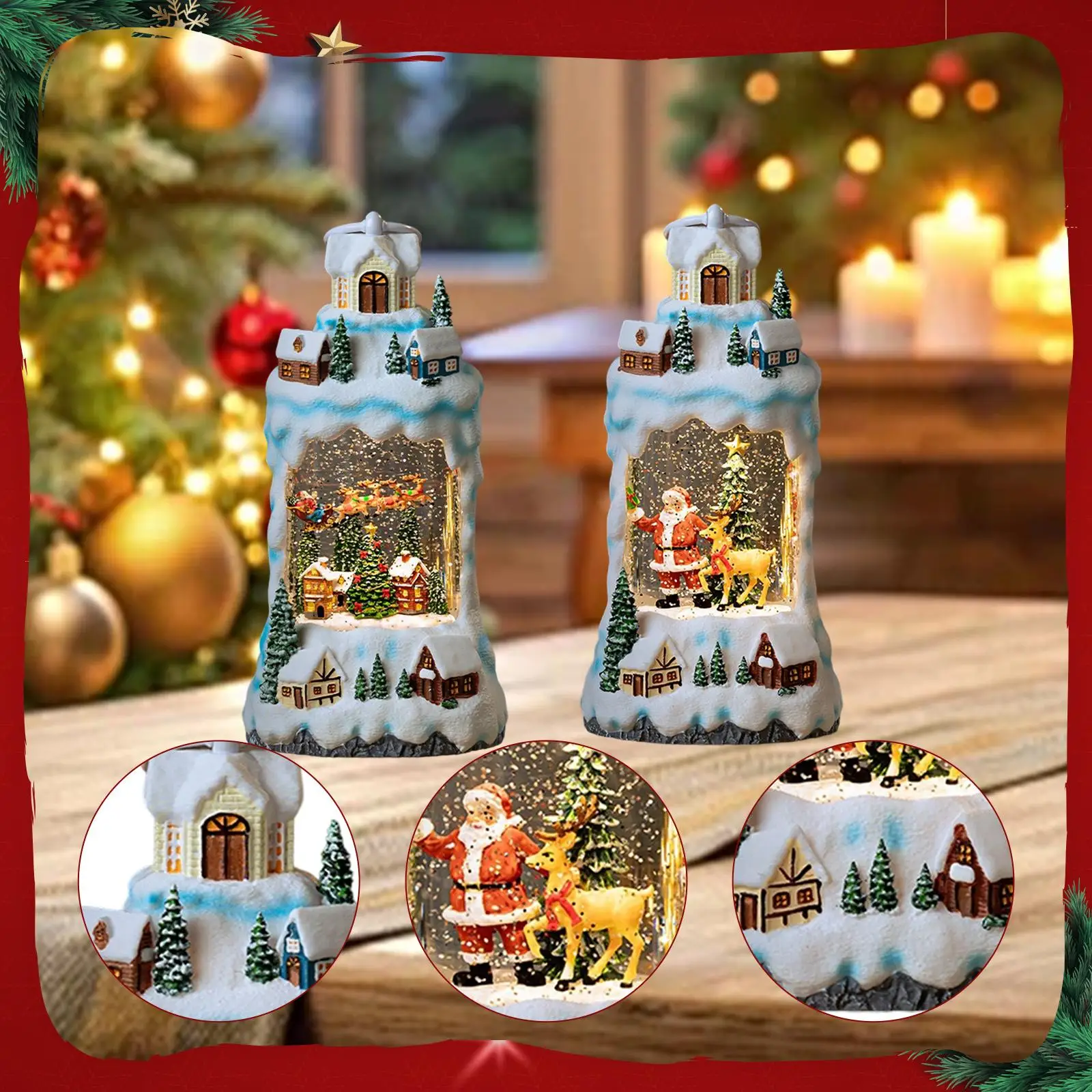 Christmas Village Snow Globe Resin Image Xmas Decor for Office Home Bedroom Christmas Village Snow Globe Resin Image Xmas Decor for Office Home Bedroom