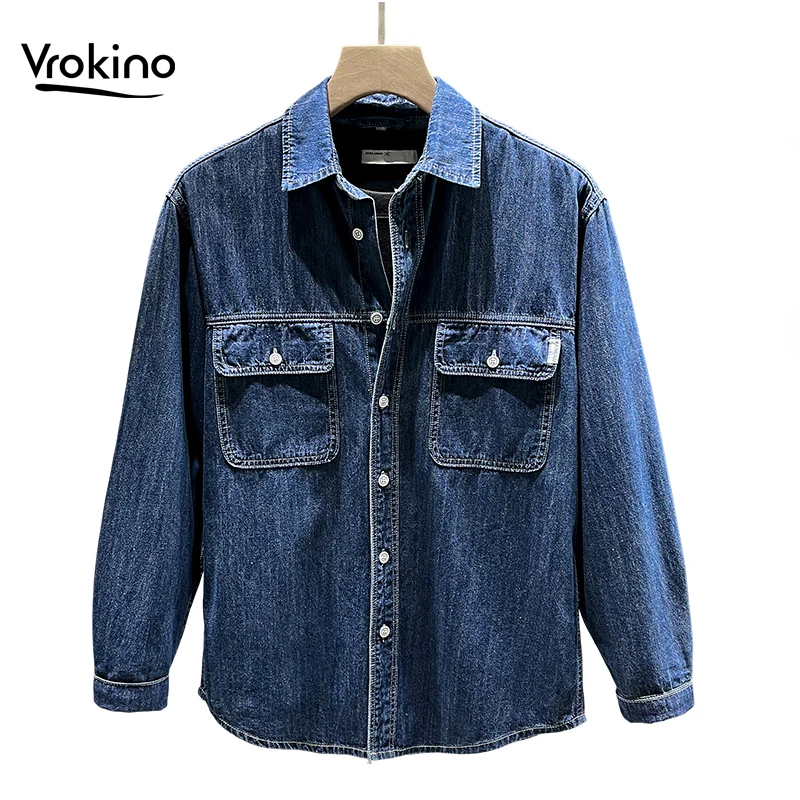 Spring and Autumn XL 5XL 6XL 7X men's denim shirt Men's casual fashion all-match cotton long-sleeved denim shirt