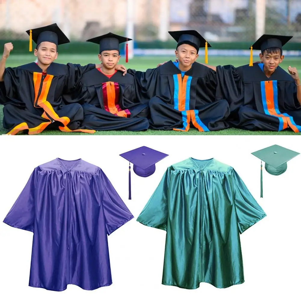Set Unisex Children Graduation Robe Hat Set Zipper Loose